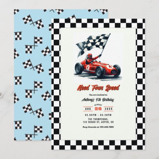 Need Four Speed Race Car 4e Verjaardagsfeestje Kaart (Voorkant / Achterkant)