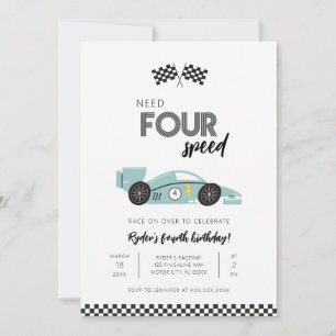 Need Four Speed Race Car Verjaardagsuitnodiging Kaart
