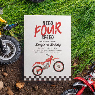 Need Four Speed Red Dirt Bike Boy 4th Verjaardag Kaart