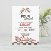 Need Four Speed Red Race Car 4th Birthday Party Kaart (Staand voorkant)
