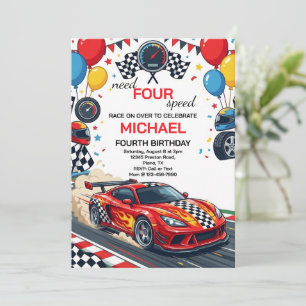 Need Four Speed Rode Raceauto 4de Verjaardagsfeest Kaart