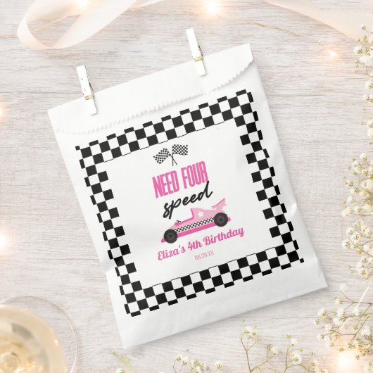 Need Four Speed Roze Race Auto 4e Verjaardagsfeest Bedankzakje (Geknipt)