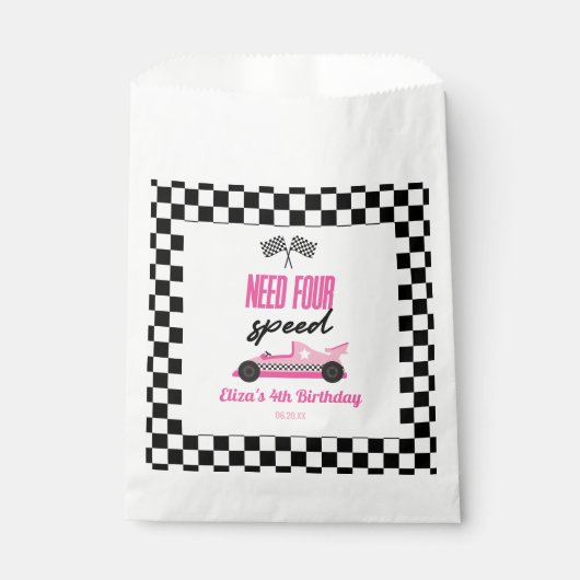 Need Four Speed Roze Race Auto 4e Verjaardagsfeest Bedankzakje (Voorkant)