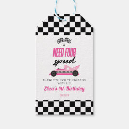 Need Four Speed Roze Race Auto 4e Verjaardagsfeest Cadeaulabel
