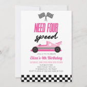 Need Four Speed Roze Race Auto 4e Verjaardagsfeest Kaart (Voorkant)