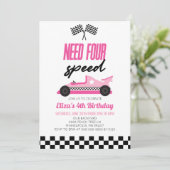 Need Four Speed Roze Race Auto 4e Verjaardagsfeest Kaart (Staand voorkant)