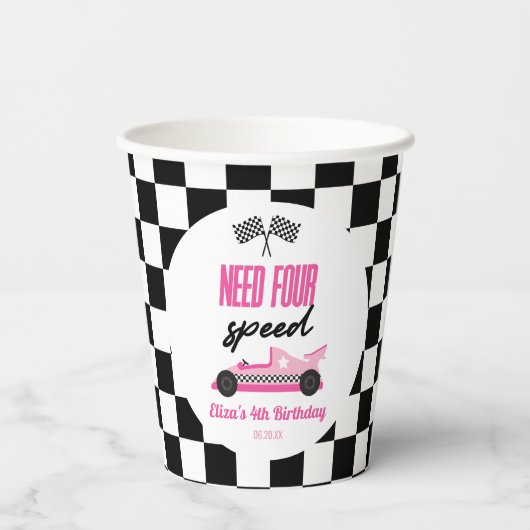 Need Four Speed Roze Race Auto 4e Verjaardagsfeest Papieren Bekers (Achterkant)