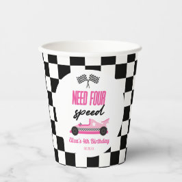 Need Four Speed Roze Race Auto 4e Verjaardagsfeest Papieren Bekers
