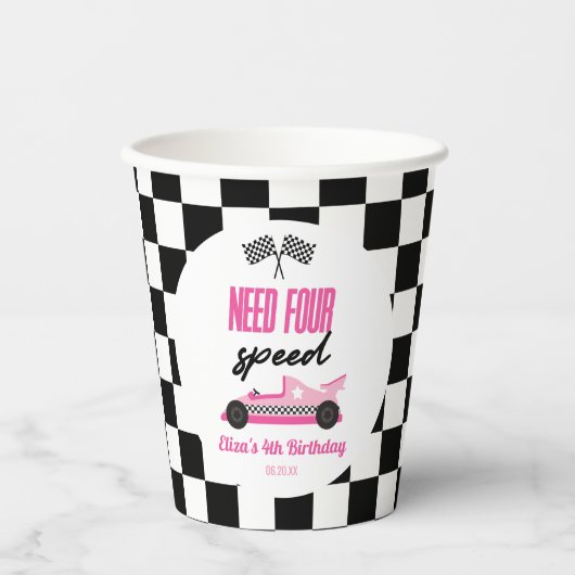 Need Four Speed Roze Race Auto 4e Verjaardagsfeest Papieren Bekers (Voorkant)