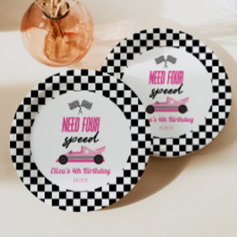 Need Four Speed Roze Race Auto 4e Verjaardagsfeest Papieren Bordje