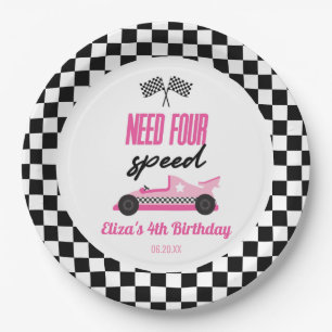 Need Four Speed Roze Race Auto 4e Verjaardagsfeest Papieren Bordje