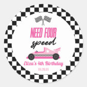 Need Four Speed Roze Race Auto 4e Verjaardagsfeest Ronde Sticker (Voorkant)