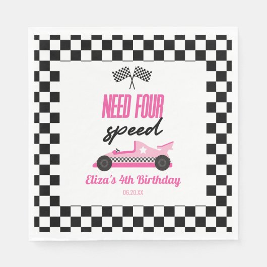 Need Four Speed Roze Race Auto 4e Verjaardagsfeest Servet (Voorkant)