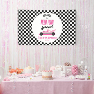 Need Four Speed Roze Race Auto 4e Verjaardagsfeest Spandoek