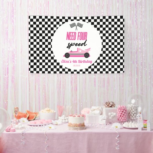 Need Four Speed Roze Race Auto 4e Verjaardagsfeest Spandoek (Feest)