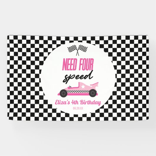 Need Four Speed Roze Race Auto 4e Verjaardagsfeest Spandoek (Horizontaal)