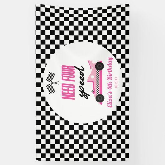 Need Four Speed Roze Race Auto 4e Verjaardagsfeest Spandoek (Verticaal)