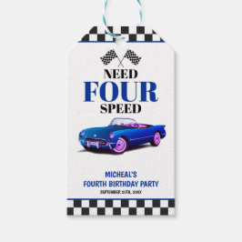 Need Four Speed sportwagen blauw vierde verjaardag Cadeaulabel