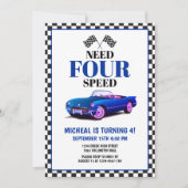 Need Four Speed sportwagen blauw vierde verjaardag Kaart (Voorkant)