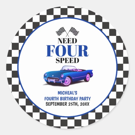 Need Four Speed sportwagen blauw vierde verjaardag Ronde Sticker (Voorkant)