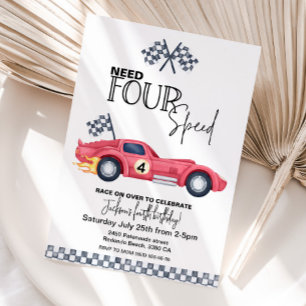 Need FOUR Speed Verjaardagsuitnodiging Rode Race Kaart