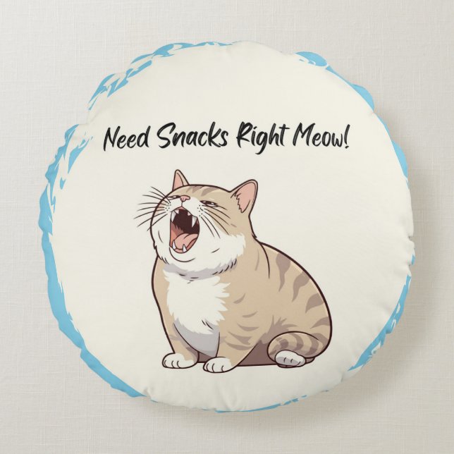 Need Snacks Recht Meow RoundThrow Kussen (Voorkant)
