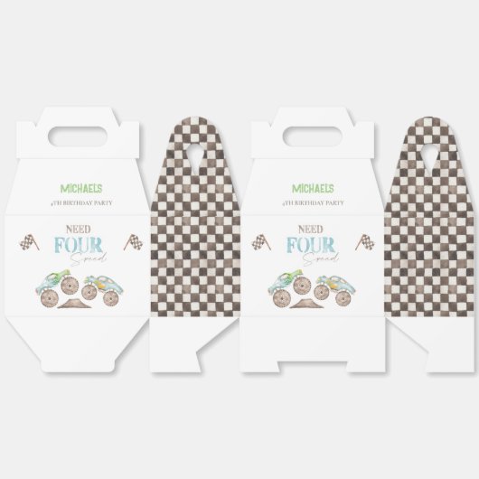 Need VIER Speed Blue Monster Trucks Favoriete Box Bedankdoosjes (Ongevouwen)