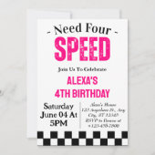 Need vier Speed Meisje 4e Verjaardagsfeestje Kaart (Voorkant)