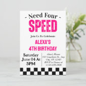 Need vier Speed Meisje 4e Verjaardagsfeestje Kaart (Staand voorkant)