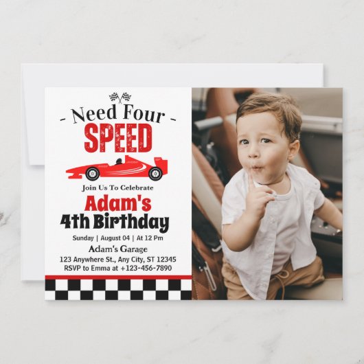 Need vier speed race auto jongen 4e verjaardag par kaart (Voorkant)