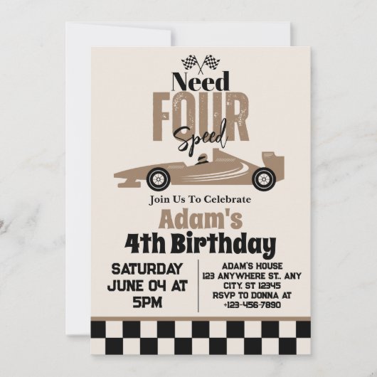 Need vier speed race auto jongen 4e verjaardag par kaart (Voorkant)