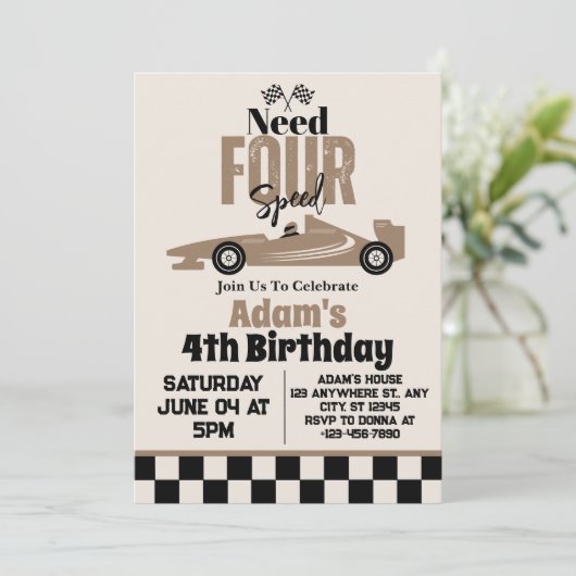 Need vier speed race auto jongen 4e verjaardag par kaart (Staand voorkant)