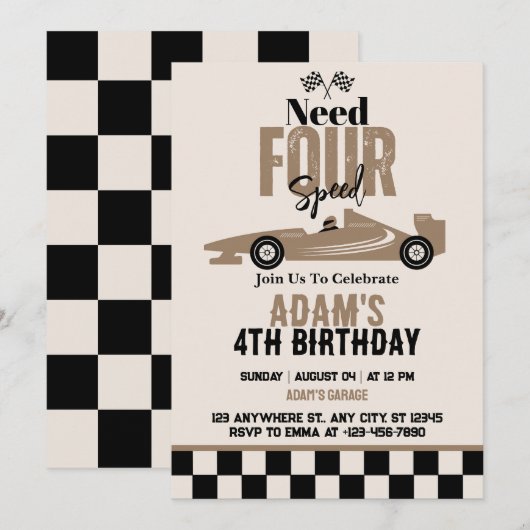 Need vier speed race auto jongen 4e verjaardag par kaart (Voorkant / Achterkant)