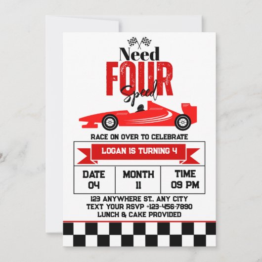 Need vier speed race auto jongen 4e verjaardag par kaart (Voorkant)