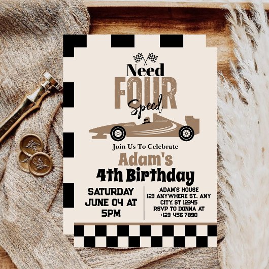 Need vier speed race auto jongen 4e verjaardag par kaart