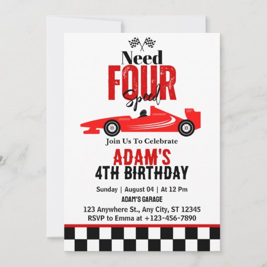 Need vier speed race auto jongen 4e verjaardag par kaart (Voorkant)