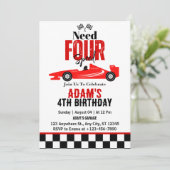 Need vier speed race auto jongen 4e verjaardag par kaart (Staand voorkant)