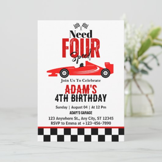 Need vier speed race auto jongen 4e verjaardag par kaart (Staand voorkant)