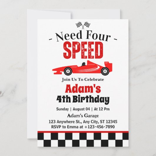 Need vier speed race auto jongen 4e verjaardag par kaart (Voorkant)