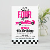 Need vier Speed Race Auto Meisje 4e Verjaardag Kaart (Staand voorkant)