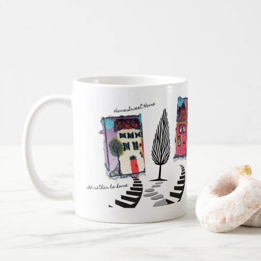 Needle punch design abstract houses mug/home sweet koffiemok (Met donut)