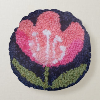 needle punch pink flower design pillow rond kussen