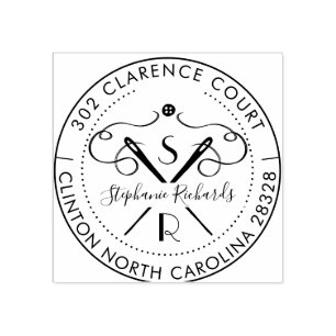  Needle & Thread Crest Monogram & Adres Rubberstempel