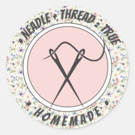 Needle+tread=true Zelfgemaakt op wilde bloemen pat Ronde Sticker