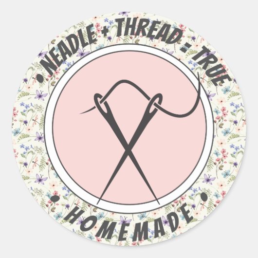 Needle+tread=true Zelfgemaakt op wilde bloemen pat Ronde Sticker (Voorkant)