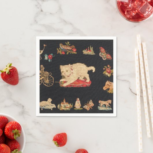 Needlepoint Kitty Cat Paper Napkin Servet (Insitu)
