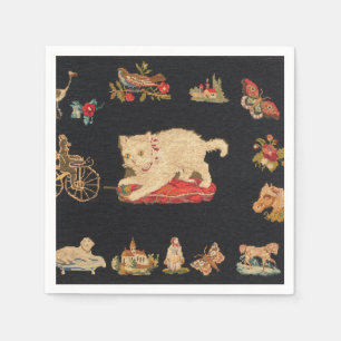 Needlepoint Kitty Cat Paper Napkin Servet