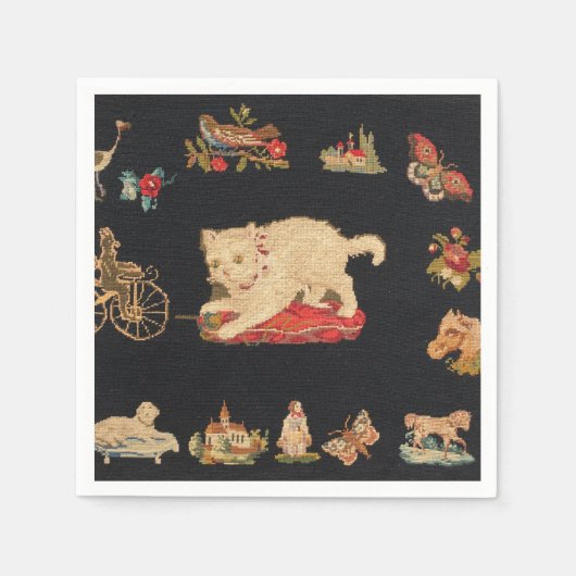 Needlepoint Kitty Cat Paper Napkin Servet (Voorkant)
