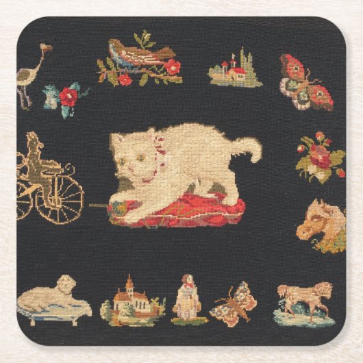 Needlepoint Kitty Cat Party Onderzetter (Voorkant)