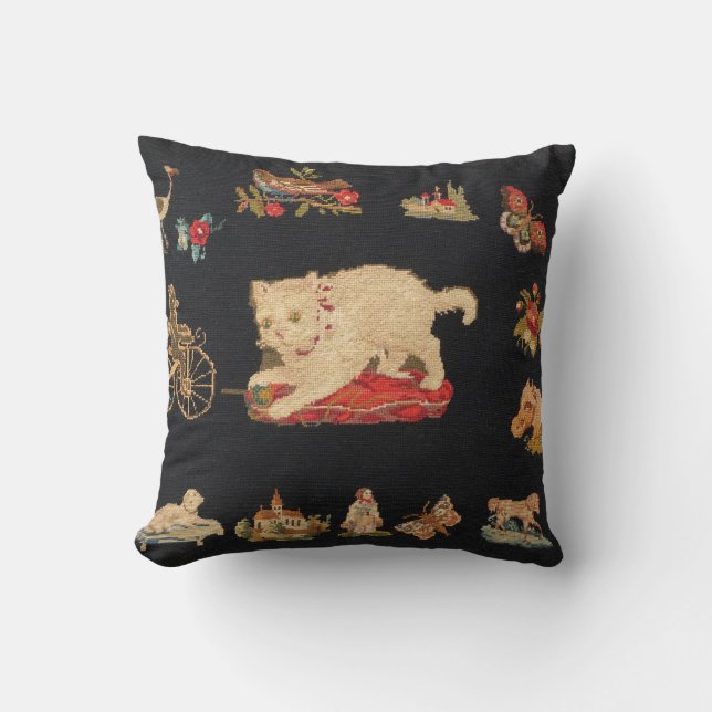  Needlepoint Kitty Cat Pillow Kussen (Voorkant)